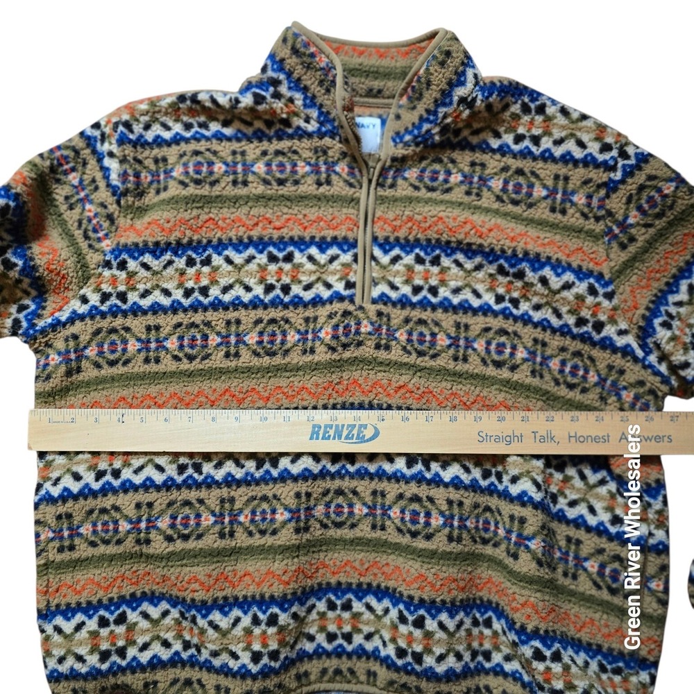 Old Navy Mens XXL Fair Isle Sherpa Fleece Quarter Zip Pullover Geometric Tan - Picture 4 of 5
